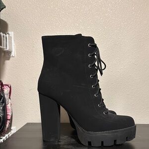 Black Lace-Up Platform Ankle Boots